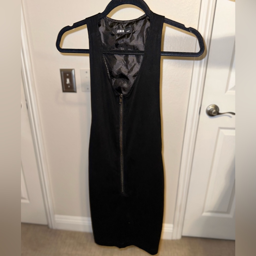 Faux suede zip front mini dress